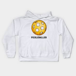 Simple pickleballer illustration in watercolor yellows and oranges Kids Hoodie